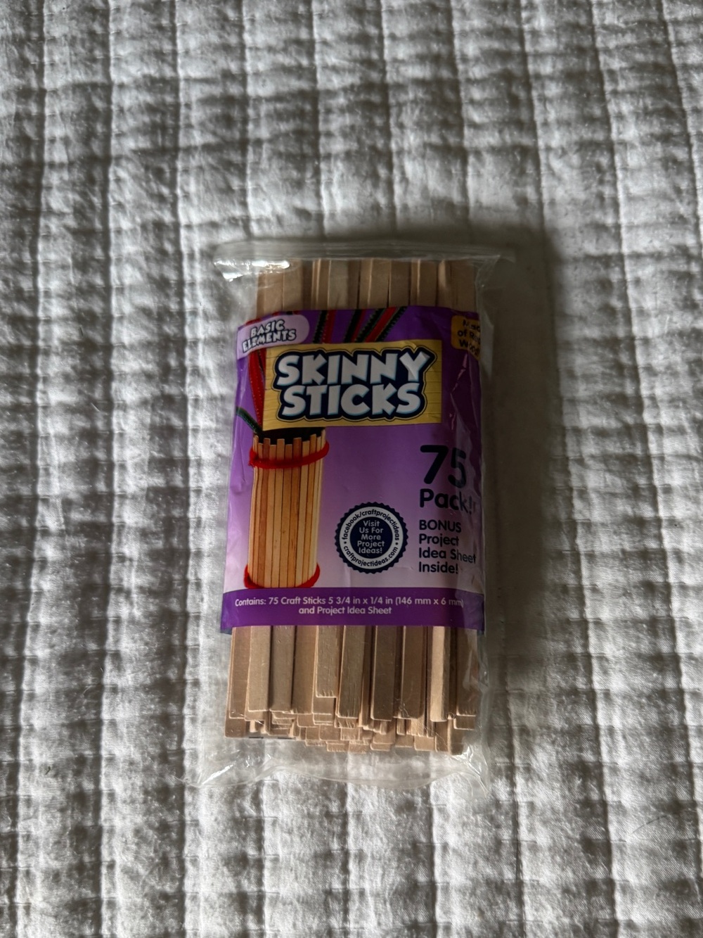 Basic Elements Skinny Sticks Natural Wood Craft Sticks 75 Pack 5.75" DIY Project